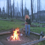 Julie at the Campfire - Camping in Yellowstone